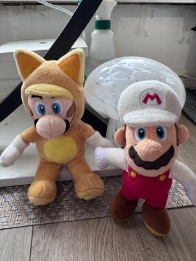 Nintendo Super Mario Plush Toy - Tan Cat Mario & White Cap Mario Duo